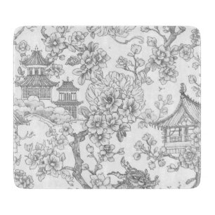 Chinoiserie Toile Dragon Cherry Blossom Ornamental Cutting Board