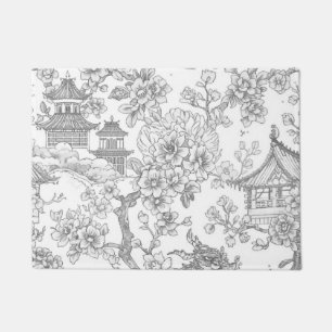 Chinoiserie Toile Dragon Cherry Blossom Ornamental Doormat