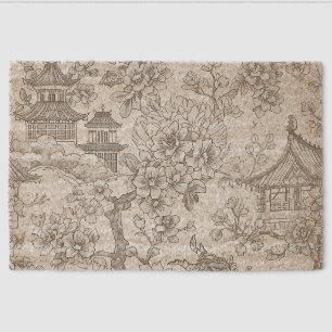 Chinoiserie Toile Dragon Cherry Blossom Ornamental Fiber Doormat