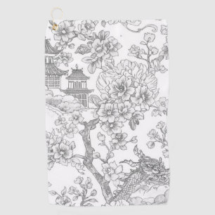 Chinoiserie Toile Dragon Cherry Blossom Ornamental Golf Towel