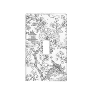 Chinoiserie Toile Dragon Cherry Blossom Ornamental Light Switch Cover