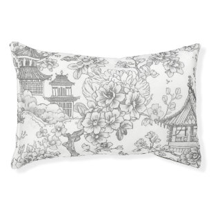 Chinoiserie Toile Dragon Cherry Blossom Ornamental Pet Bed