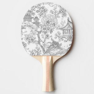 Chinoiserie Toile Dragon Cherry Blossom Ornamental Ping Pong Paddle