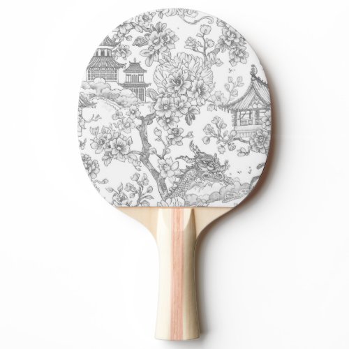Chinoiserie Toile Dragon Cherry Blossom Ornamental Ping Pong Paddle