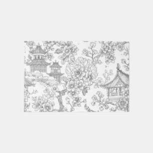 Chinoiserie Toile Dragon Cherry Blossom Ornamental Rug