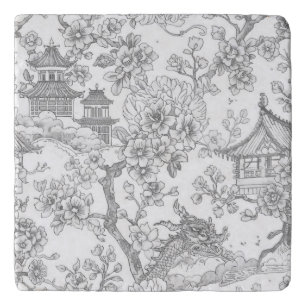 Chinoiserie Toile Dragon Cherry Blossom Ornamental Trivet