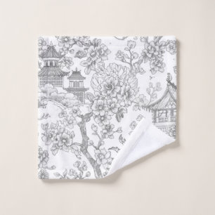 Chinoiserie Toile Dragon Cherry Blossom Ornamental Wash Cloth