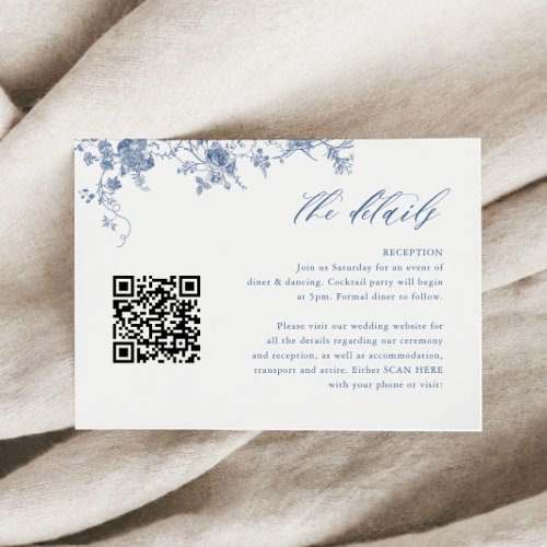 Chinoiserie Toile Dusty Blue Wedding Details QR Enclosure Card