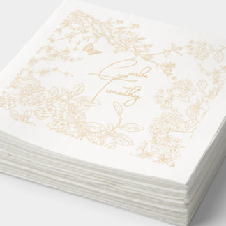 Chinoiserie Toile Filigre Wedding Save Date Bridal Foil Napkins
