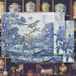 Chinoiserie Toile Floral Blue White Script Collage Tissue Paper