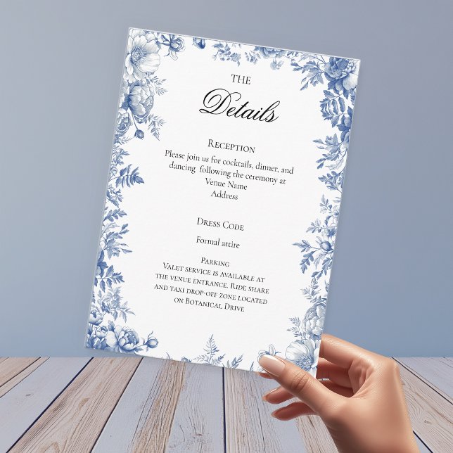 Chinoiserie Toile French Blue Wedding Details Enclosure Card (Dusty Blue Toile Wedding Details Enclosure Card
)