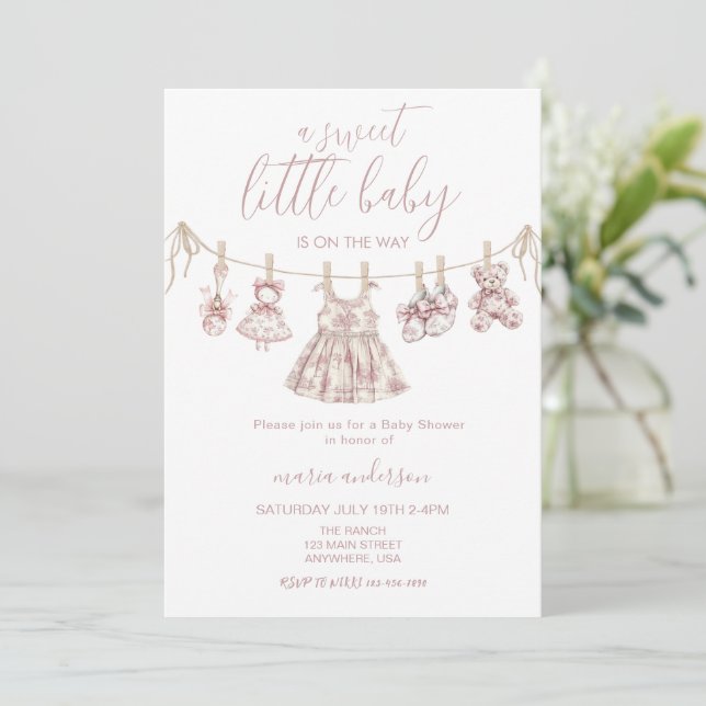 Chinoiserie Toile Girl baby clothes Baby Shower Invitation (Standing Front)