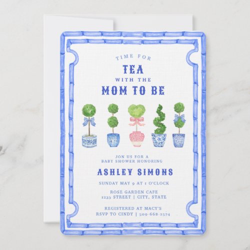 Chinoiserie Topiary Baby Shower  Tea Party Invita Invitation