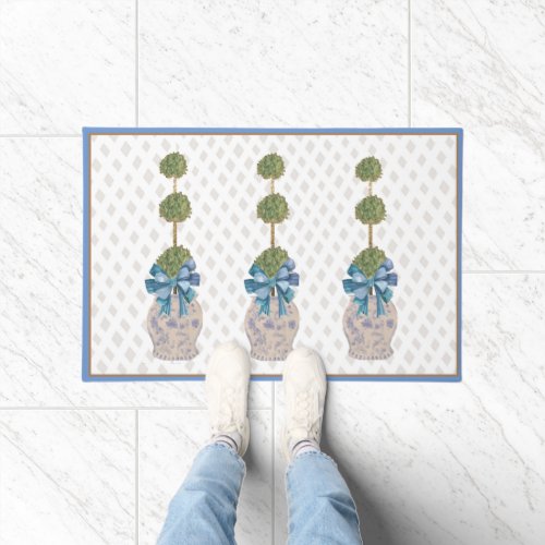 Chinoiserie Topiary Blue White Ginger Jar Doormat
