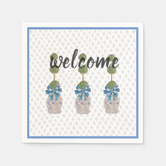 Chinoiserie Topiary Blue White Ginger Jar Doormat Napkins