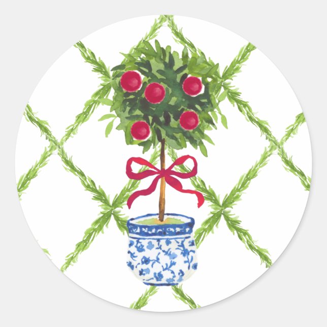 Chinoiserie Topiary Christmas Classic Round Sticker (Front)