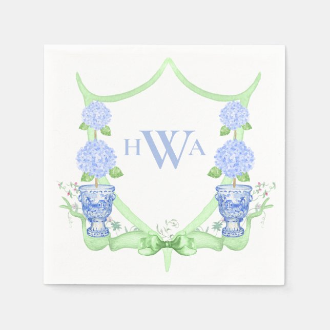 Chinoiserie Topiary Monogram Crest Grandmillennial Napkins (Front)