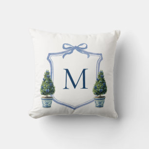 Chinoiserie Topiary Monogrammed Crest Throw Pillow