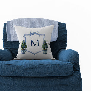 Chinoiserie Topiary Monogrammed Crest Throw Pillow