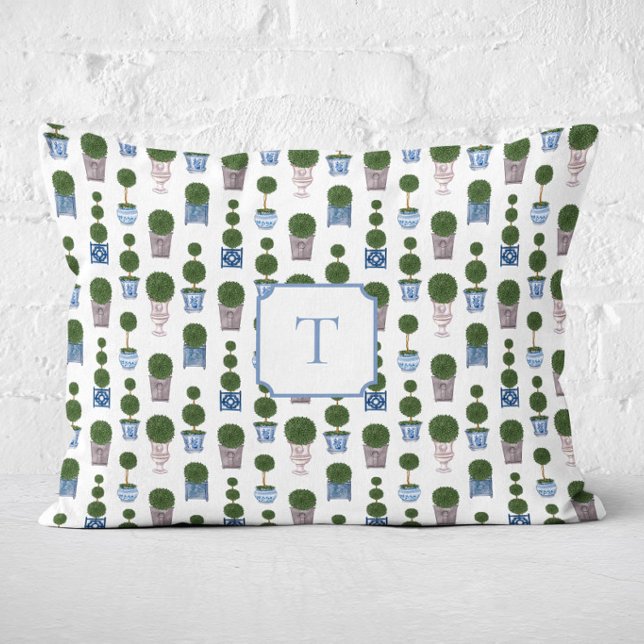 Chinoiserie Topiary Tree Bow Monogrammed Accent Pillow (Topiary Tree Monogram Lumbar Pillow
)