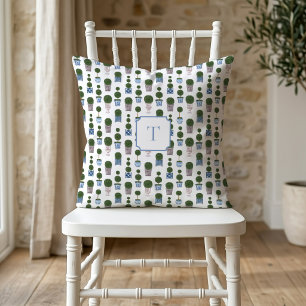 Chinoiserie Topiary Tree Bow Monogrammed Throw Pillow