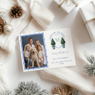 Chinoiserie Topiary Tree Monogram Photo Holiday Card