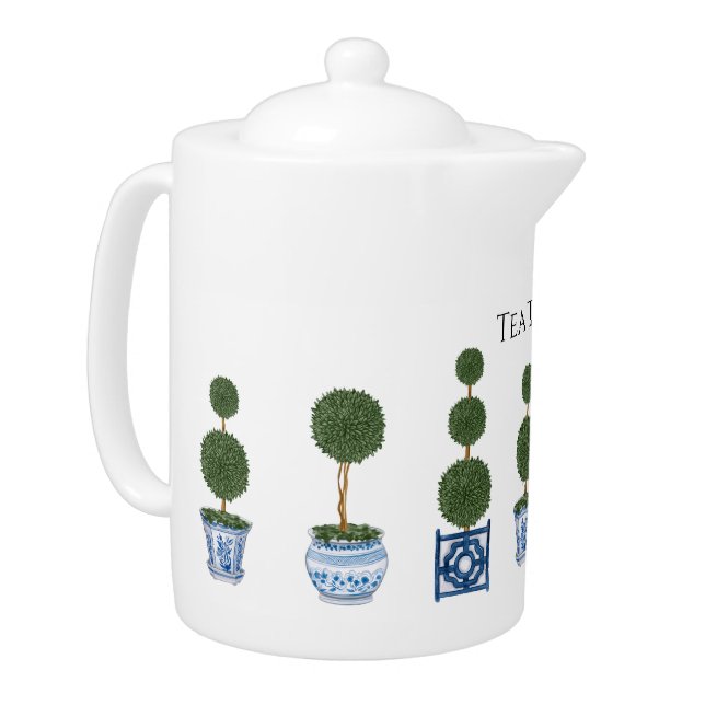 Chinoiserie Topiary Tree Trio Ceramic Tea Pot (Left)