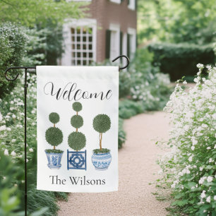 Chinoiserie Topiary Trees Garden Flag