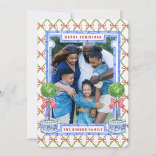 Chinoiserie Topiary with Red Bows Christmas Invitation