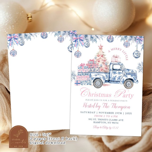 Chinoiserie Truck Merry Little Christmas Party Invitation (Creator Uploaded)