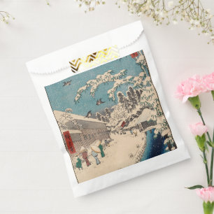 Chinoiserie Ukiyo-e Japanese Winter Snow Landscape Favor Bag