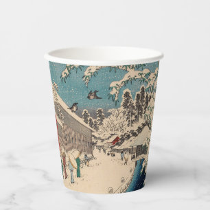 Chinoiserie Ukiyo-e Japanese Winter Snow Landscape Paper Cups