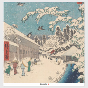 Chinoiserie Ukiyo-e Japanese Winter Snow Landscape Sticker