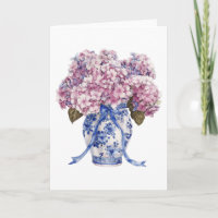 Chinoiserie Vase Hydrangea Flowers Blank Greeting