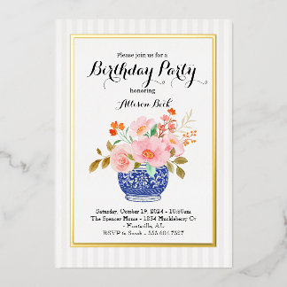 Chinoiserie vase invitation foil invitation