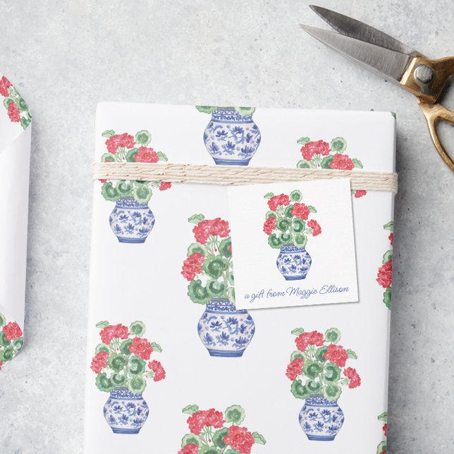 Chinoiserie Vase of Red Geraniums Gift Enclosure Note Card (Creator Uploaded)