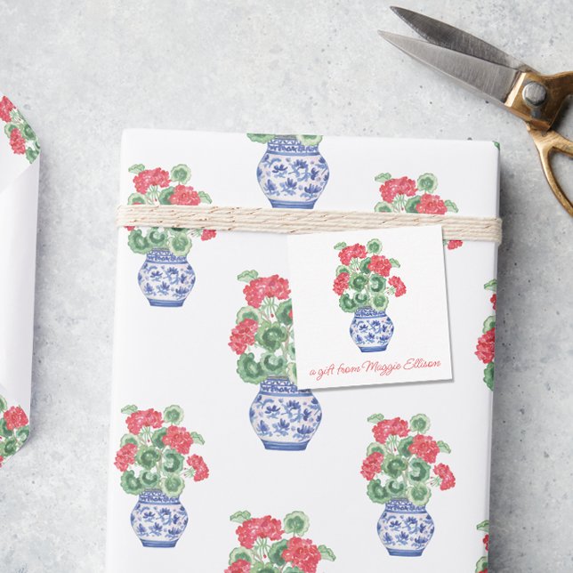Chinoiserie Vase of Red Geraniums Gift Enclosure Note Card (Creator Uploaded)