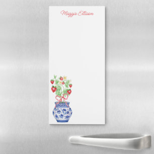 Chinoiserie Vase of Red Strawberries Personalized Magnetic Notepad