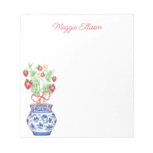 Chinoiserie Vase of Red Strawberries Personalized Notepad