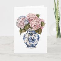 Chinoiserie Vase Ribbon Hydrangea Blank Greeting