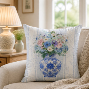 Chinoiserie Vase Watercolor Throw Pillow