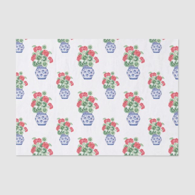 Chinoiserie Vases of Red Geraniums Tissue Paper (Front)