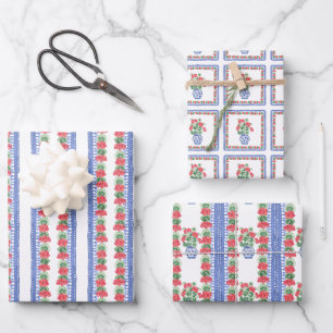 Chinoiserie Vases of Red Geraniums Wrapping Paper Sheets