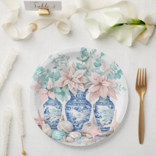 Chinoiserie Vases with Eucalyptus & Poinsettias  Paper Plates