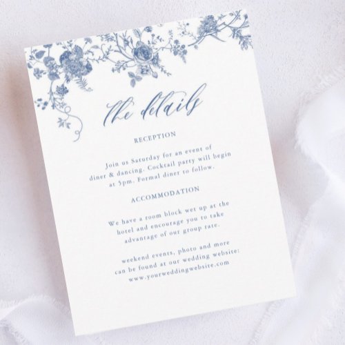 Chinoiserie Victorian Dusty Blue Wedding Details Enclosure Card