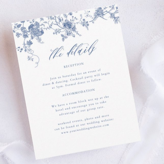 Chinoiserie Victorian Dusty Blue Wedding Details Enclosure Card (Creator Uploaded)