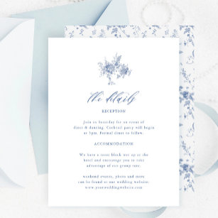 Chinoiserie Victorian Toile Blue Wedding Details Enclosure Card