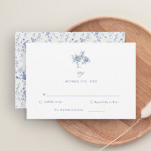 Chinoiserie Victorian Toile Blue Wedding RSVP Card