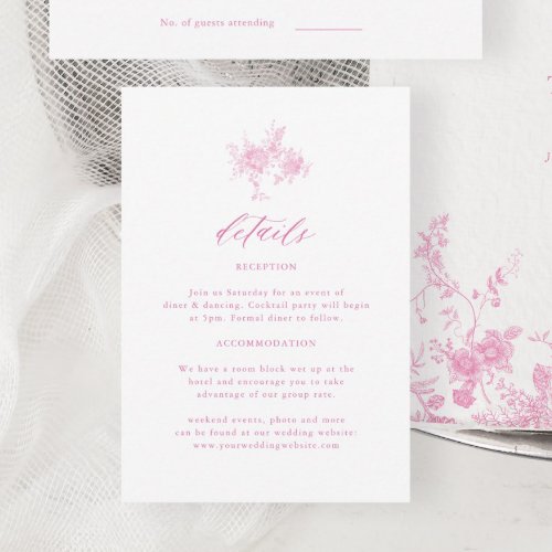 Chinoiserie Victorian Toile Pink Wedding Details Enclosure Card