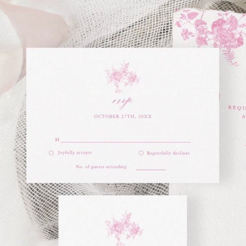 Chinoiserie Victorian Toile Pink Wedding RSVP Card